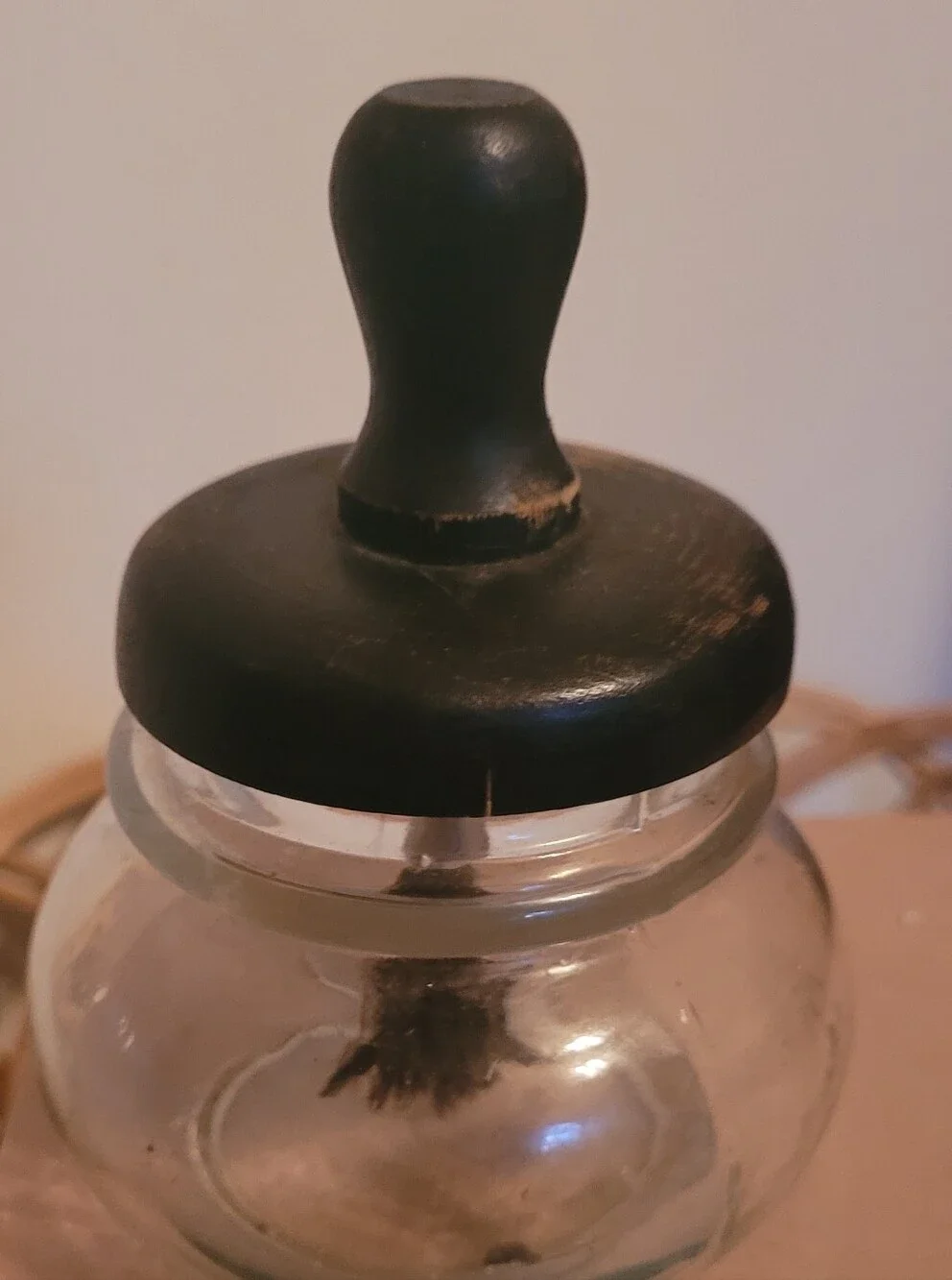 Vintage Glass Paste Mucilage Brush Bottle Jar With Wooden Lid